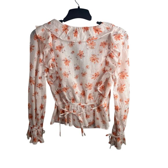 Free People Amanda Ruffle Wrap Top Medium Floral Womens Long Sleeve Boho Chic - Picture 12 of 13